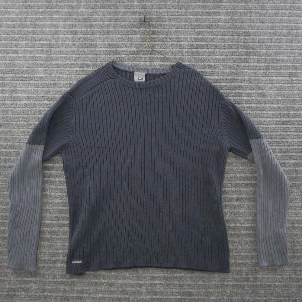 Vintage Y2K Quiksilver Ribbed Knit Sweater Large Navy Blue Colorblock Sleeve